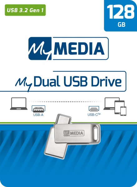 Mymedia USB 3.2 OTG stick 128GB, type AC, My Dual, zilveren retailblister