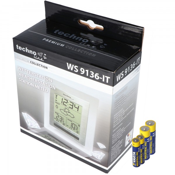 Premium weerstation WS 9136-IT met buitensensor, inclusief 2x AA mignon en 2x AAA batterijen