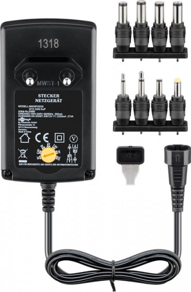 3 V - 12 V universele voeding incl. 8 DC adapters - max. 27 W en 2,25 A