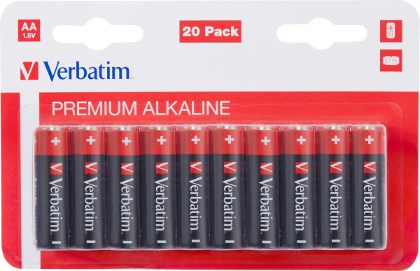 Verbatim Batterij Alkaline, Mignon, AA, LR06, 1.5V Premium, Retail-blisterverpakking (20-pack)