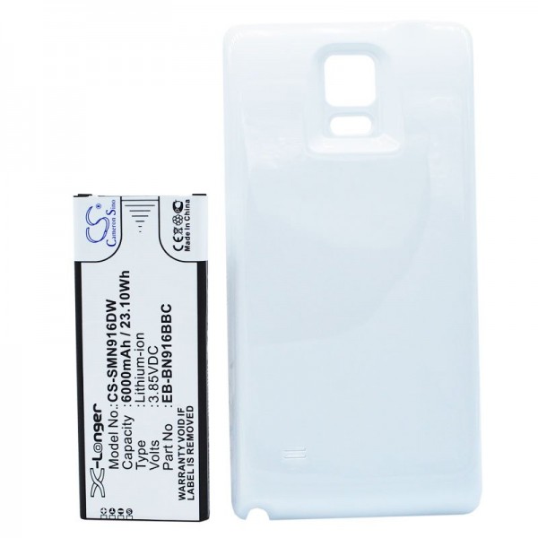 Batterij met extra deksel wit geschikt voor Galaxy Note 4 batterij EB-BN916BBC 6000mAh, 97,90 x 39,56 x 11,30 mm