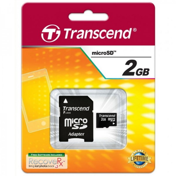 Transcend MicroSD-kaart 2 GB en SD-adapter