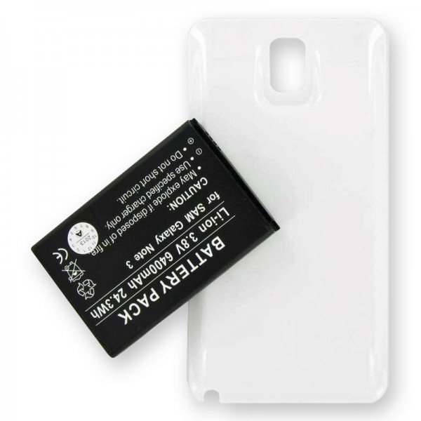 Samsung Galaxy Note 3, B800BE, vervangende batterij 6400 mAh met witte behuizing en NFC