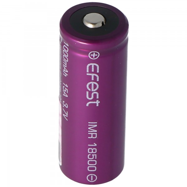 Efest Purple IMR18500 - 1000mAh 3,7V (knop bovenaan, onbeschermd)