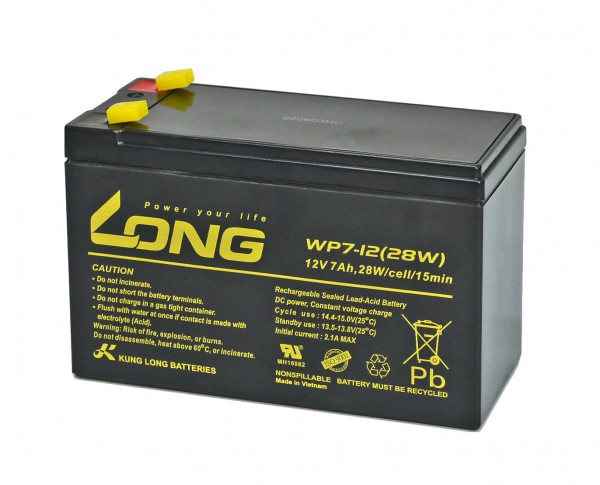 Kung Long onderhoudsvrije loodaccu WP7-12(28W) met 6,3mm Faston aansluiting 12V/7Ah