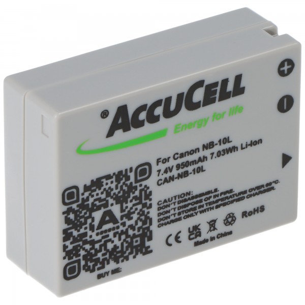 AccuCell accu geschikt voor Canon NB-10L, PowerShot SX40 HS, Li-Ion 7,4 volt, 750-950mAh afmetingen 45,5x32,4x15,2mm