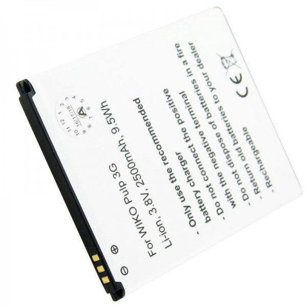 Replica-batterij geschikt voor de Wiko Pulp 3G-batterij 5251, afmetingen 76,95 x 59,95 x 4,20 mm