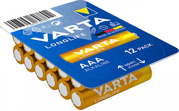 Varta Batterij Alkaline, Micro, AAA, LR03, 1.5V Longlife, Doos (12-pack)
