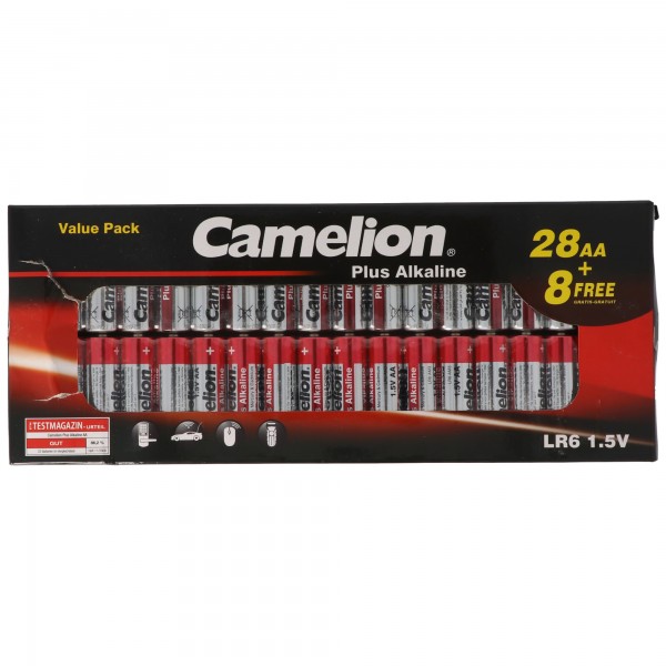 28+8 gratis, economy pack Camelion Plus Alkaline Mignon batterijen, AA, LR6, 1.5V