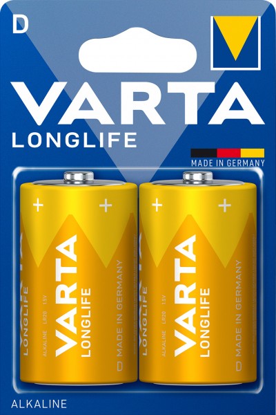 Varta Battery Alkaline, Mono, D, LR20, 1.5V Longlife, Retail blisterverpakking (2 stuks)