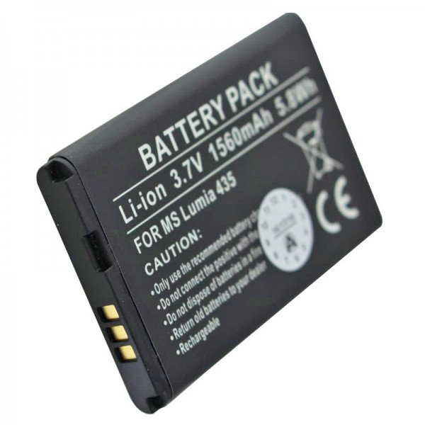 Batterij geschikt voor Nokia Lumia 435 batterij, Lumia 532 batterij BV-5J max. 1560mAh