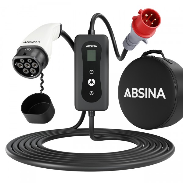 Absina Mobile Wallbox 11kW, Type 2 en CCS, 480V CEE, voor het opladen van elektrische en hybride voertuigen aan CEE-stopcontacten