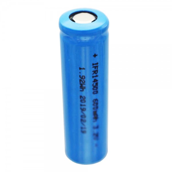 3,2 volt zonnebatterij lithium IFR 14500 AA 600 mAh LiFePo4 batterij vlakke bovenkant onbeschermde afmetingen 14,2 x 50,2 mm