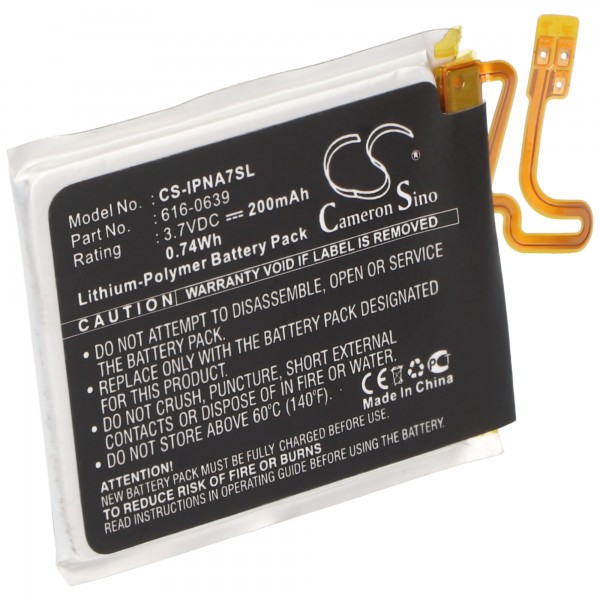 Batterij geschikt voor Apple iPod nano 7e, Li-Polymer, 3,7 V, 270 mAh, 1,0 Wh, ingebouwd, zonder gereedschap