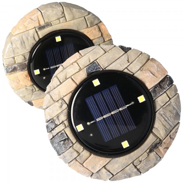 Set van 2 LED vloerspots op zonne-energie, polyresin, waterdicht IP44, inclusief NiMH AAA 1.2V 200mAh batterij