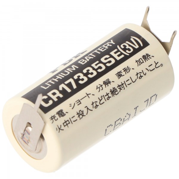 Sanyo lithiumbatterij CR17335 SE maat 2/3A, triple print soldeerlippen, rastermaat 7,6 mm