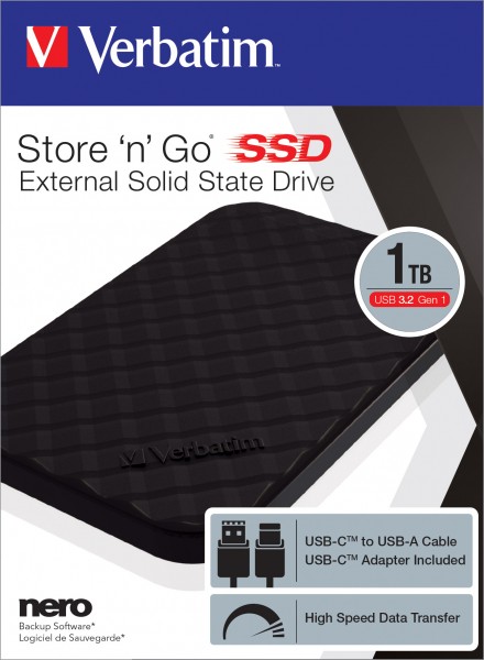 Verbatim SSD 1TB, USB 3.2, Type AC, 6,35cm (2,5'') Store'n'Go, (R) 460MB/s, (W) 460MB/s, Retail