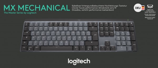 Logitech Keyboard MX Mechanisch, Draadloos, Bolt, Bluetooth Verlicht, Stil, Tactiel, Batterij, DE, grafiet, Retail