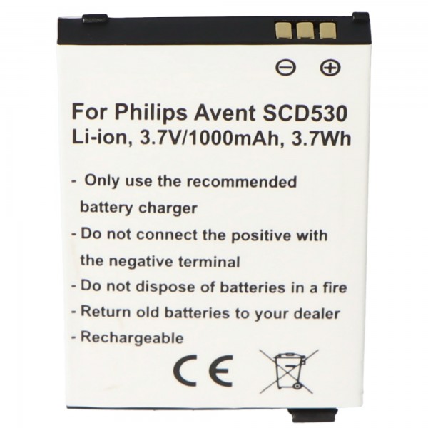 Batterij geschikt voor Philips Avent SCD530, Li-ion, 3.7V, 1000mAh, 3.7Wh