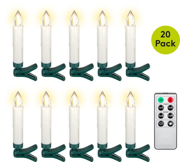 Goobay 20 draadloze LED-kerstboomkaarsen - met clips en IR-afstandsbediening voor het regelen van de timer, lichtmodi en dimmer