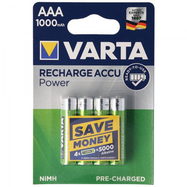 VARTA PROFESSIONELE ACCUS AAA 1000 mAh Micro, LR03 4-pack