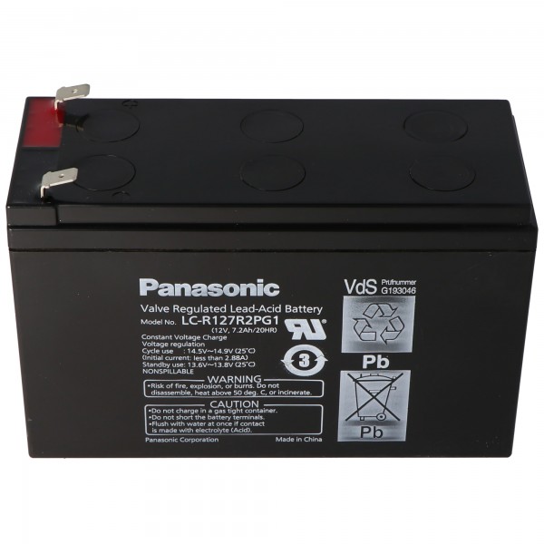 Panasonic LC-R127R2PG1 PB-batterij 12 volt 7,2 Ah VDS G193046, 6,3 mm