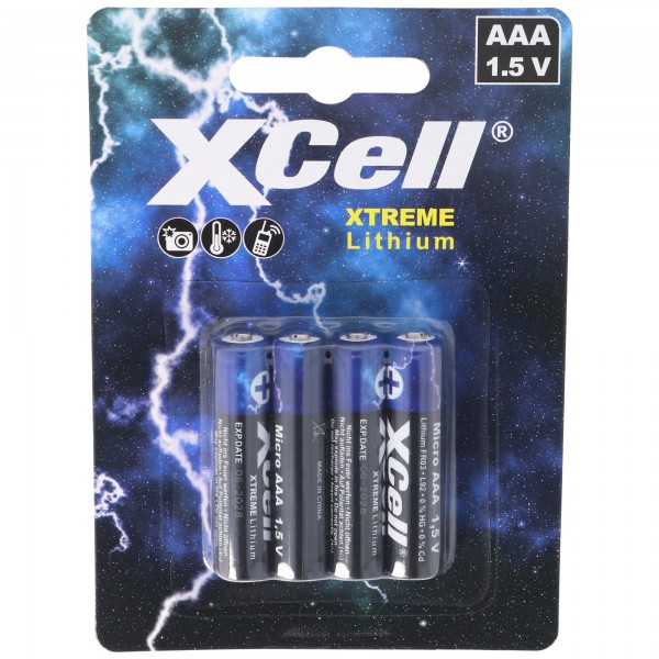 AAA, micro lithiumbatterij, XTREME lithiumbatterij FR03, L92 1,5 V blisterverpakking van 4