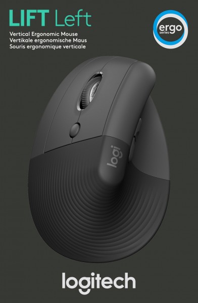 Logitech Mouse LIFT, Verticaal, Draadloos, Bout, Bluetooth, grafiet Optisch, 4000 dpi, 6 knoppen, Links, Detailhandel