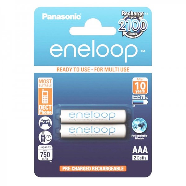 2 Panasonic eneloop AAA Micro BK-4MCCE NiMH-batterij