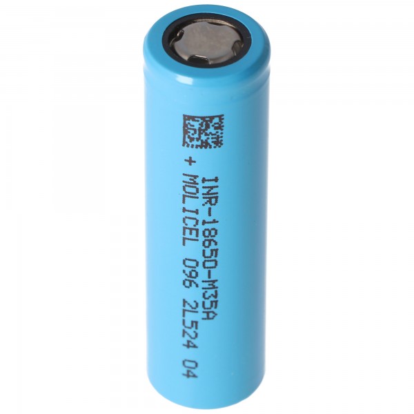 Molicel INR18650-M35A 3500mAh 10A Li-ion batterij, 3.6V - 3.7V onbeschermd, platte bovenkant, afmetingen 65x18.45mm