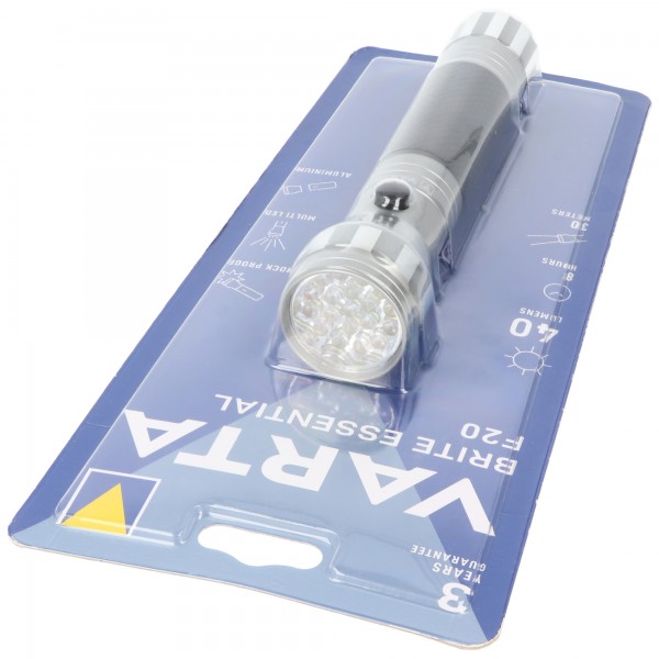 Varta LED zaklamp Brite Essential F20 40lm, excl. 2x batterij Baby C, retail blister