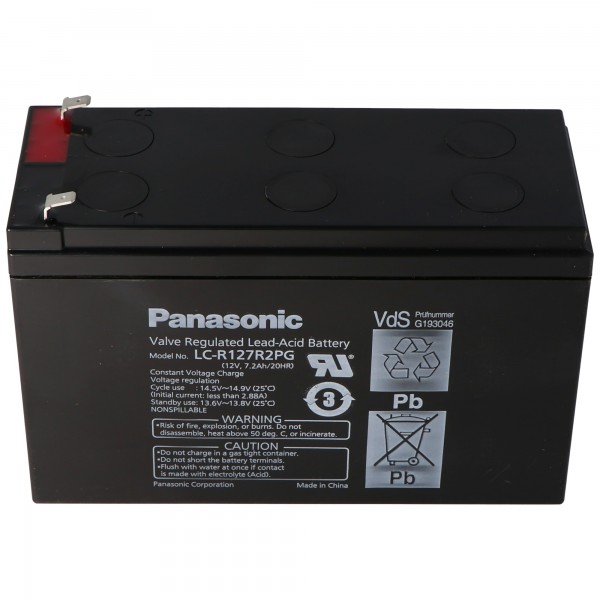 Panasonic LC-R127R2PG PB loodbatterij 12 volt 7.2Ah VDS G193046, 4.8mm