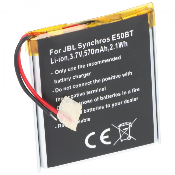 Batterij geschikt voor JBL Synchros E50BT, Li-ion, 3.7V, 570mAh, 2.1Wh, ingebouwd, zonder gereedschap