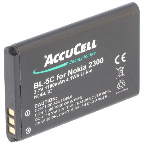 AccuCell-batterij geschikt voor Nokia 1209, BL-5C, BL-5CA 3,7 volt 1100 mAh