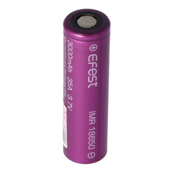 Efest Purple IMR 18650 3000mAh 3.6V - 3.7V min. 2900 mAh typ. 3000 mAh maximale stroomtoevoer van 35 A (platte bovenkant)