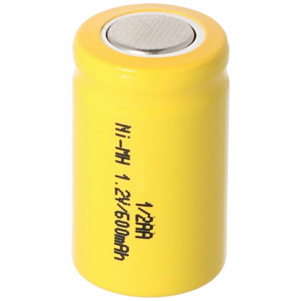 1 / 2AA-batterij met 1,2 volt spanning en 600 mAh capaciteit, 25,5 x 14,5 mm