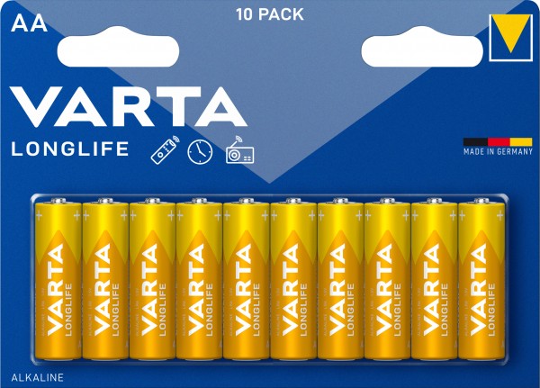 Varta Batterij Alkaline, Mignon, AA, LR06, 1.5V Longlife, Retail Blister (10-Pack)