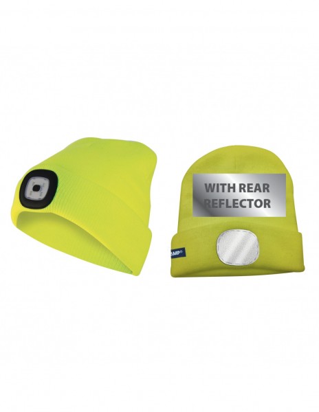 Velamp LIGHTHOUSE: hoed met oplaadbare led-koplamp en reflecterende reflector. Geel