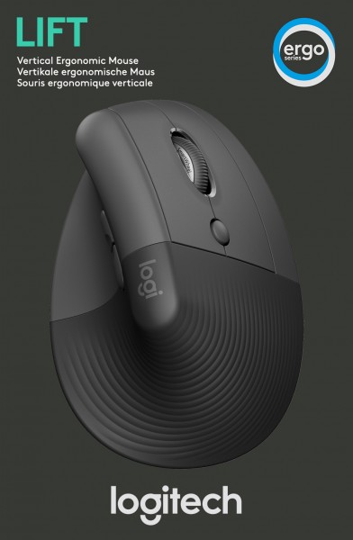Logitech Mouse LIFT, Verticaal, Draadloos, Bout, Bluetooth, grafiet Optisch, 4000 dpi, 6 knoppen, Rechts, Detailhandel