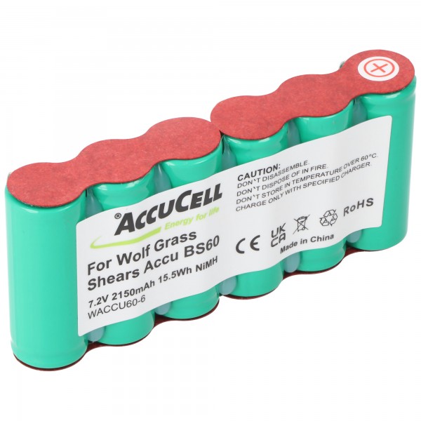 Accu geschikt voor Wolf-gazonschaar Accu 60, ACCU60, 7.2 Volt 2150mAh