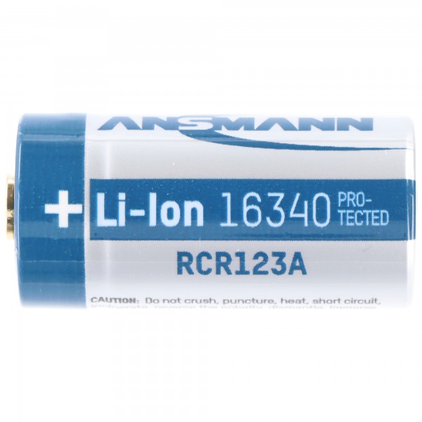 CR123 Een Li-ionbatterij 16340 met 3,7 volt, min. 700 mAh, meestal 760 mAh, max. 820 mAh, 35x16 mm capaciteit met AkkuShop-transportdoos