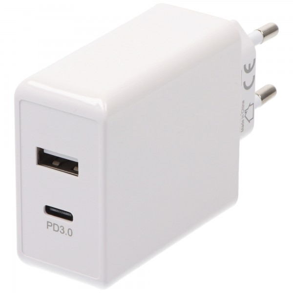 Goobay Dual USB-C™ PD (Power Delivery) snellader (28W) wit - geschikt voor apparaten met USB-C™ (Power Delivery) 18W of conventionele USB-A aansluiting 10W zoals iPhone 12