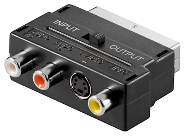 Goobay Scart naar Composite Audio Video- en S-Video-adapter, IN/OUT - Scart-stekker (21-polig) > 3x RCA-bus + Mini-DIN 4-bus (S-Video)