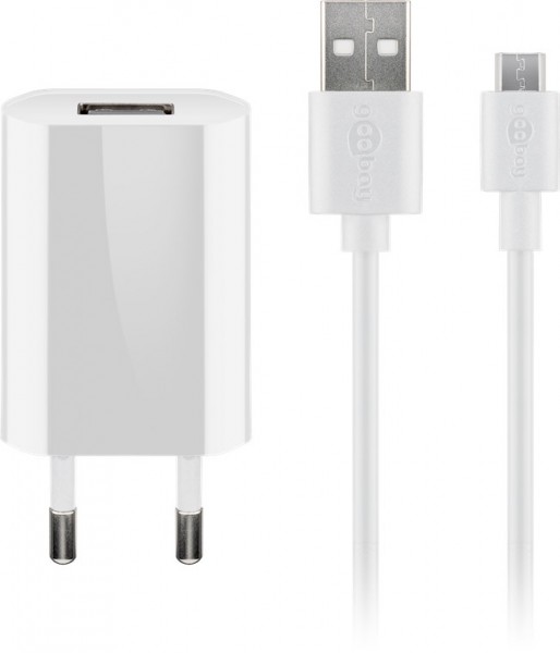Goobay Micro USB oplaadset 1 A - voeding met Micro USB kabel 1m (wit)