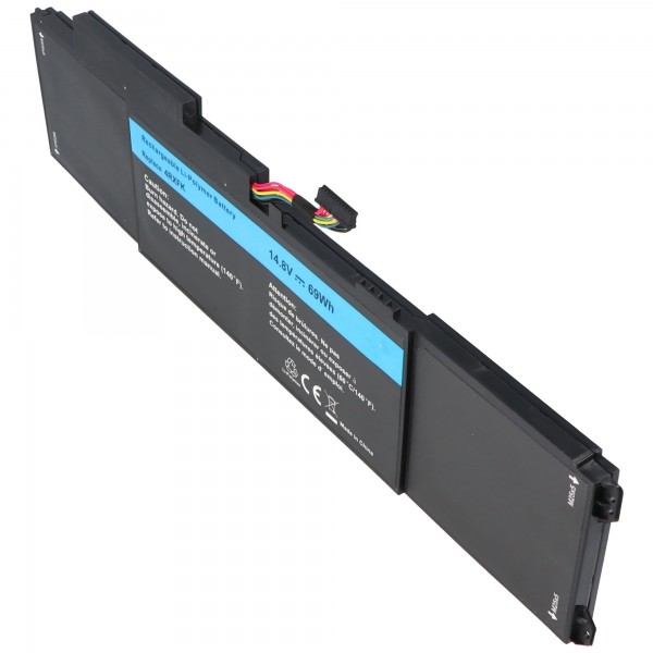Batterij geschikt voor Dell XPS L421x-serie, Li-Polymer, 14.8V, 4660mAh, 69Wh, ingebouwd, zonder gereedschap