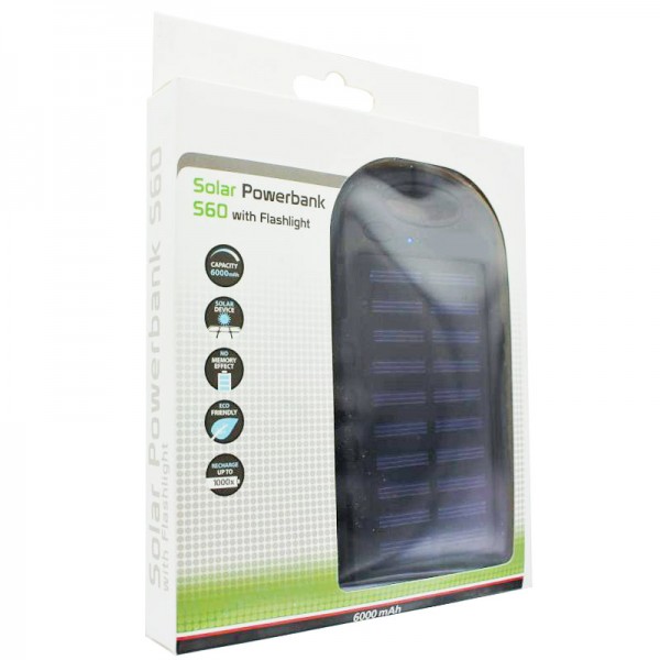 Powerbank op zonne-energie met een capaciteit tot 6000 mAh voor smartphones en andere USB-oplaadbare apparaten