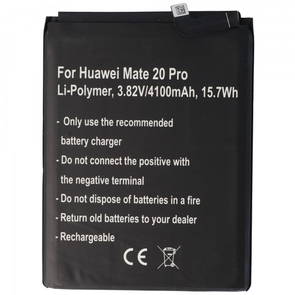 Batterij geschikt voor Huawei Mate 20 Pro, Li-Polymer, 3.82V, 4100mAh, 15.7Wh, ingebouwd, zonder gereedschap
