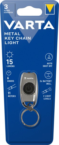 Varta LED zaklamp Metal Key Chain Light, 15lm, incl. 2x knoopcel CR2016, retail blister