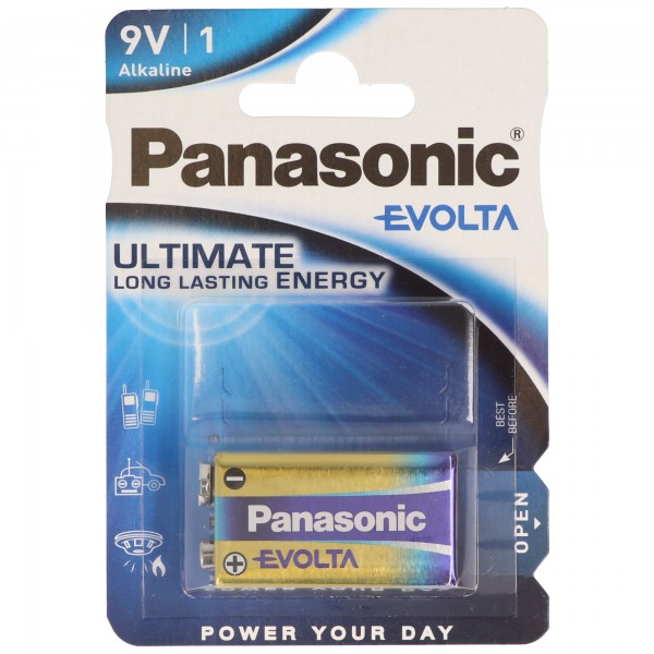 Panasonic Evolta 9V blok, alkaline batterij, 9V batterij ideaal voor rookmelders, afstandsbedieningen