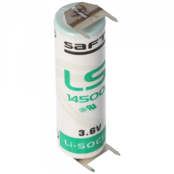 Saft LS14500 AA lithium batterij 3,6 volt met print aansluiting, LS14500 LiSOCI2 2600 mAh dubbele print - / dubbele print +